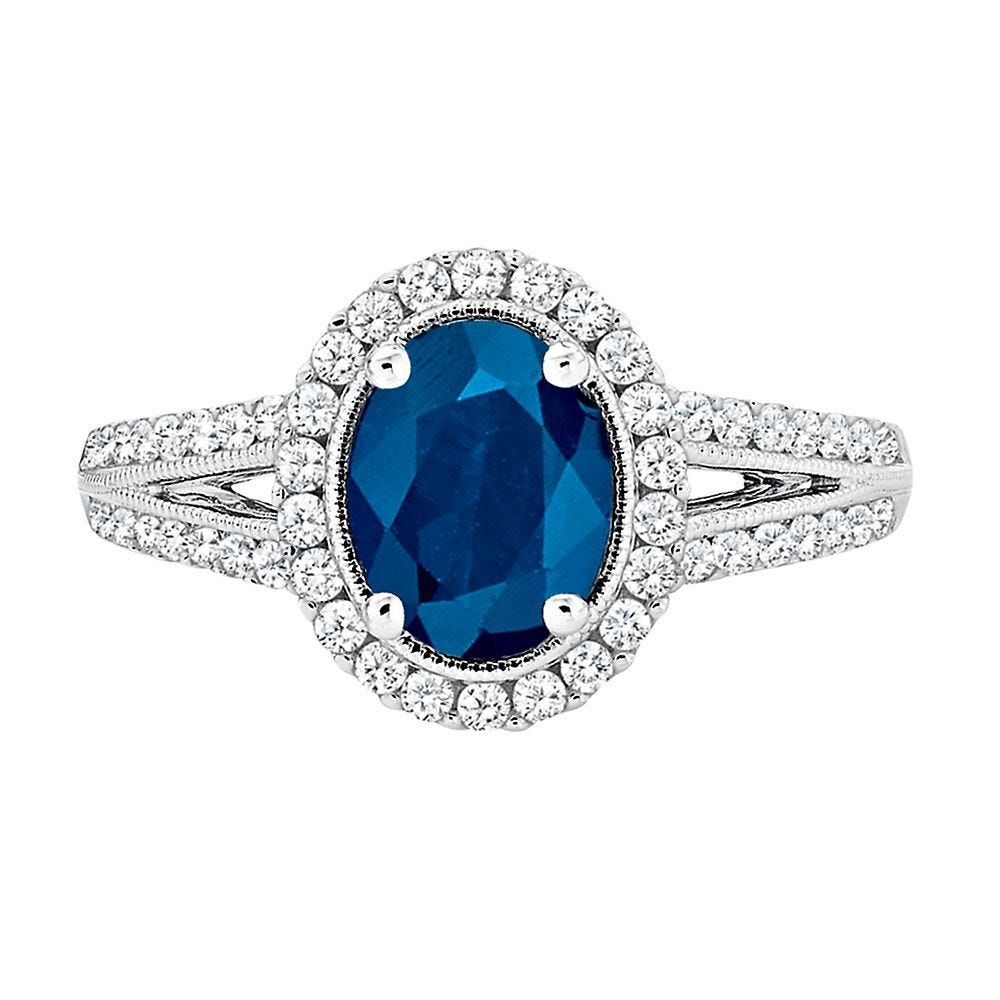 Blue Sapphire & 1/2 ct. tw. Diamond Ring 14K White Gold