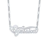 Heart & Cross Nameplate Necklace in Sterling Silver