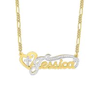 Heart & Cross Nameplate Necklace in Sterling Silver with 24K Yellow Gold Plating