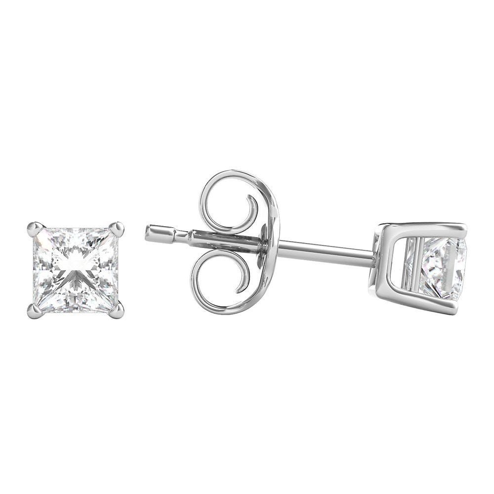 Diamond Princess-Cut Stud Earrings in 18K White Gold (1/2 ct. tw.)