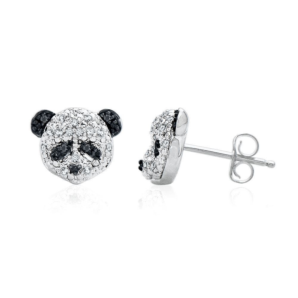 Diamond Panda Earrings in Sterling Silver (1/8 ct. tw.)