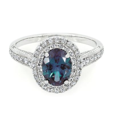 Lab-Created Alexandrite & White Sapphire Halo Ring Sterling Silver