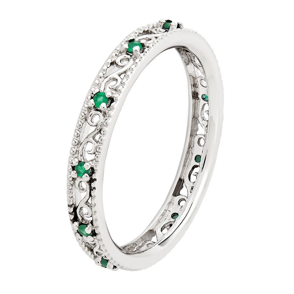Lab-Created Emerald Stack Ring Sterling Silver