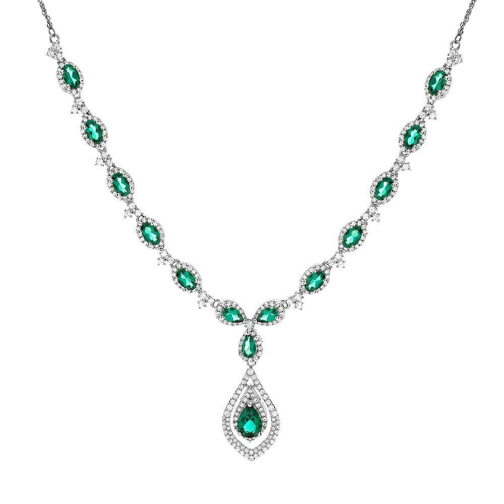 Lab-Created Emerald & White Sapphire Necklace in Sterling Silver