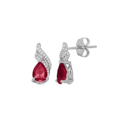 Lab-Created Ruby & 1/10 ct. tw. Diamond Earrings in Sterling Silver