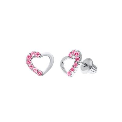 Children's Pink Heart Earrings in Sterling Silver