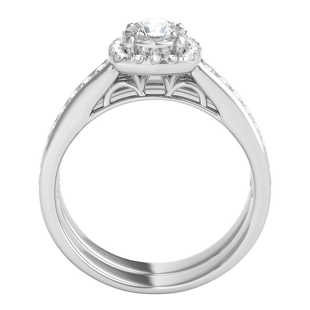 ct. tw. Diamond Halo Engagement Ring Set 14K White Gold