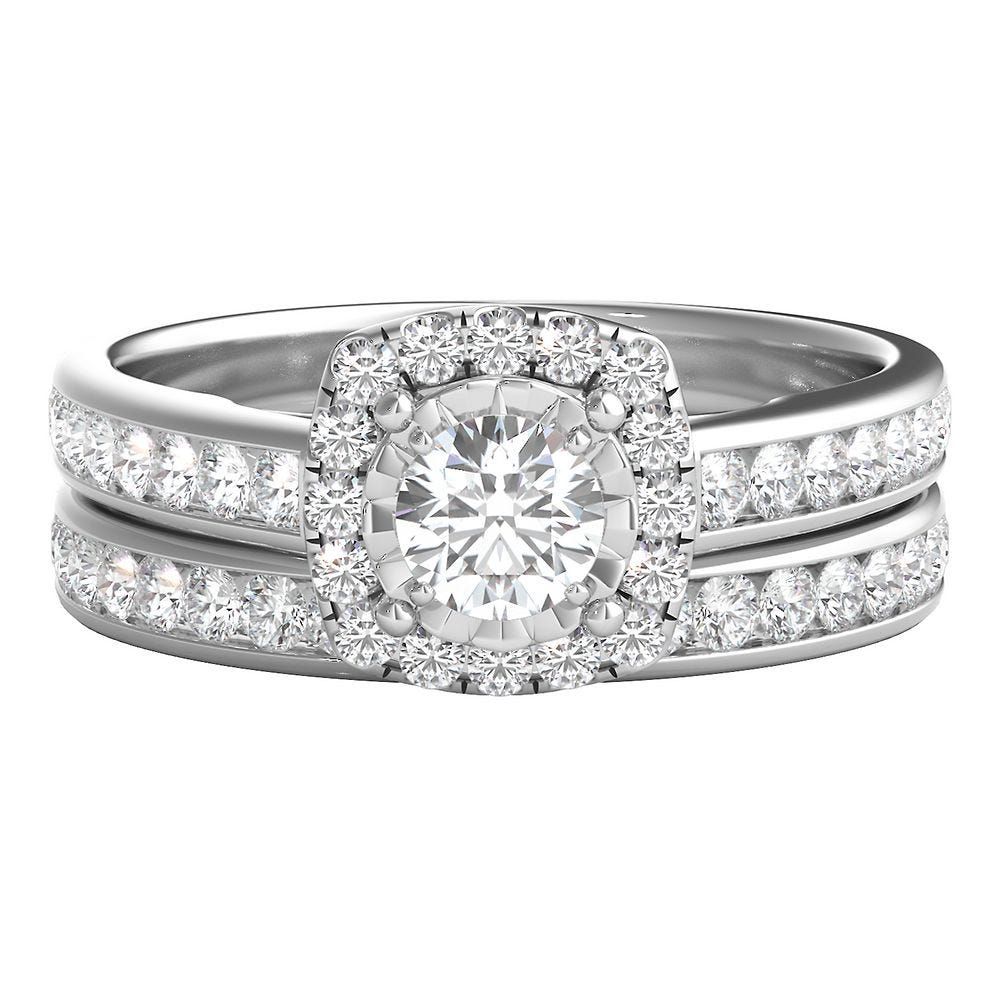 ct. tw. Diamond Halo Engagement Ring Set 14K White Gold