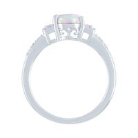 Lab-Created Opal, Pink & White Sapphire Ring Sterling Silver