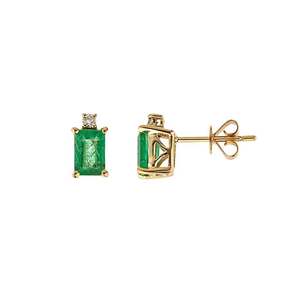Emerald & Diamond Stud Earrings in 14K Yellow Gold