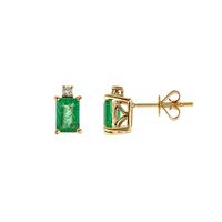 Emerald & Diamond Stud Earrings in 14K Yellow Gold
