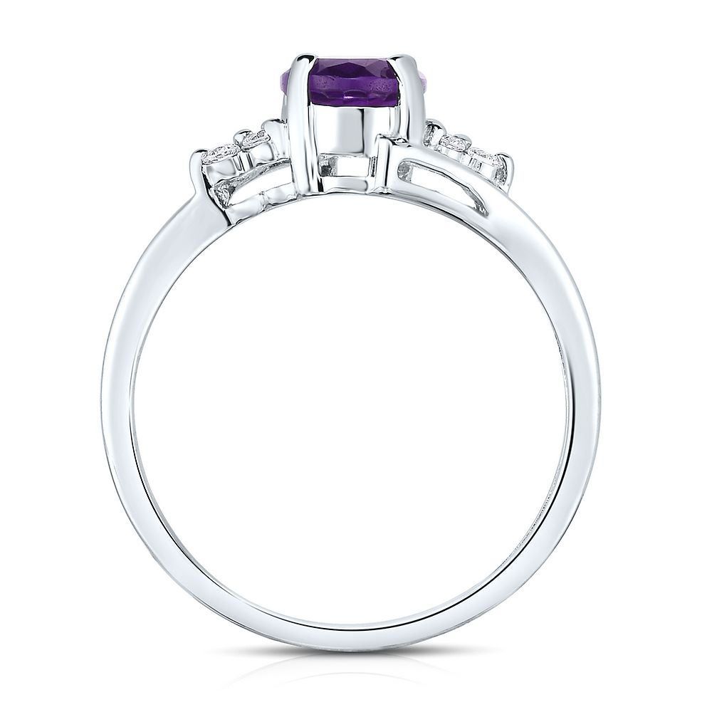 Oval Amethyst & Diamond Ring 10K White Gold (1/8 ct. tw.)