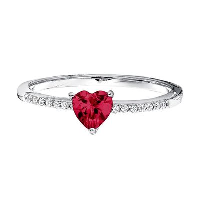 Lab-Created Ruby & White Sapphire Heart Stack Ring Sterling Silver