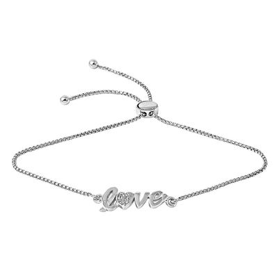 Cubic Zirconia "Love" Bolo Bracelet in Sterling Silver
