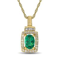 Emerald & 1/5 ct. tw. Diamond Pendant in 10K Yellow Gold