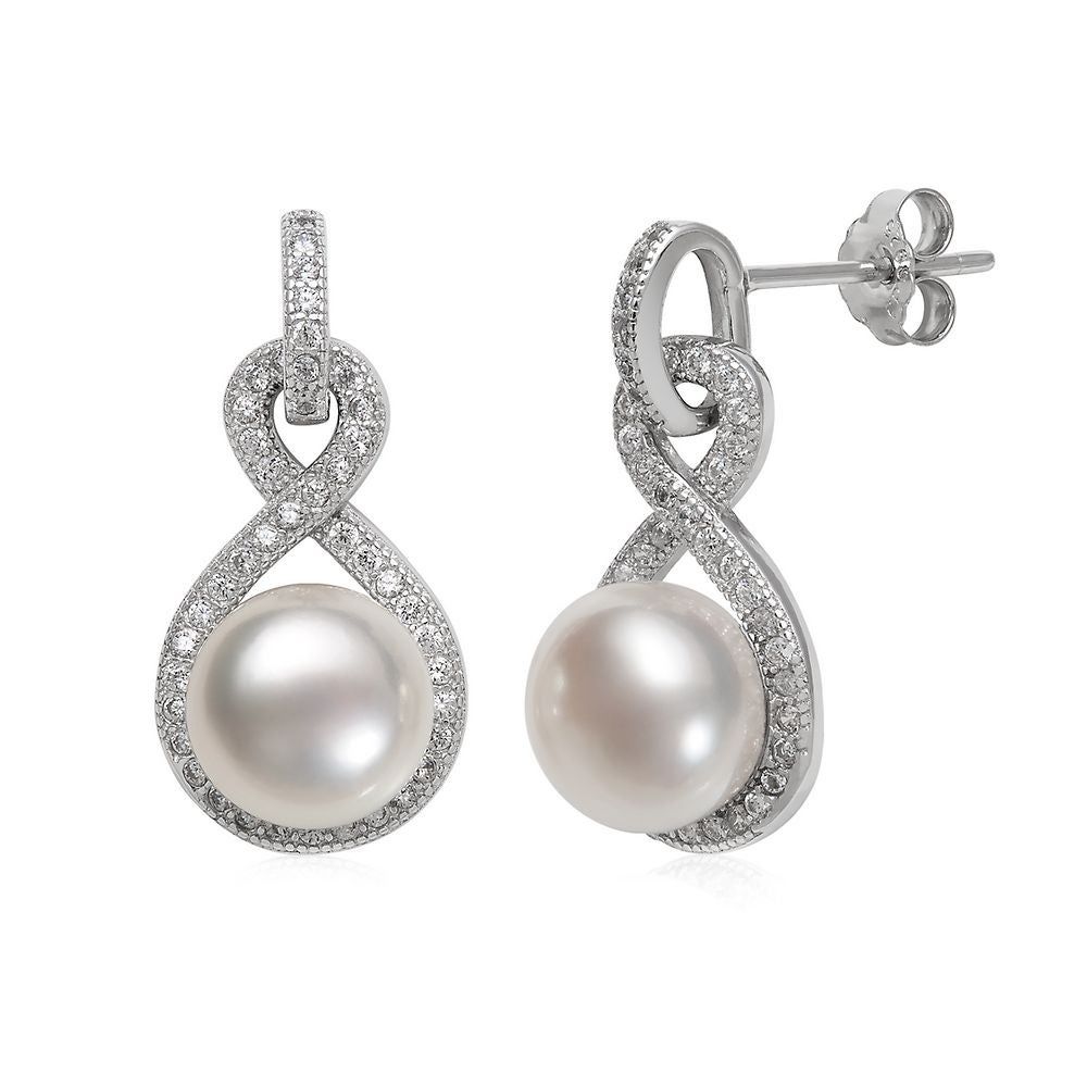 Freshwater Cultured Pearl & White Topaz Pendant & Earring Boxed Set in Sterling Silver