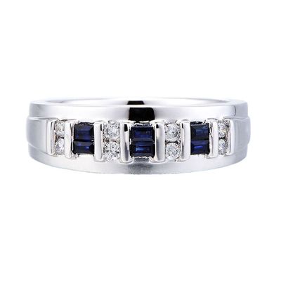 Men's Blue Sapphire & 1/5 ct. tw. Diamond Band 10K White Gold
