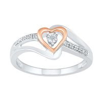 Diamond Heart Promise Ring Sterling Silver & 10K Rose Gold