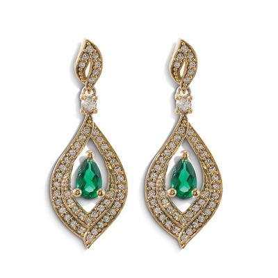 Emerald & 1/3 ct. tw. Diamond Earrings in 10K Yellow Gold