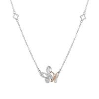 1/10 ct. tw. Diamond Butterfly Necklace in Sterling Silver & 10K Rose Gold