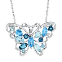 Blue Topaz & Lab-Created White Sapphire Butterfly Pendant in Sterling Silver