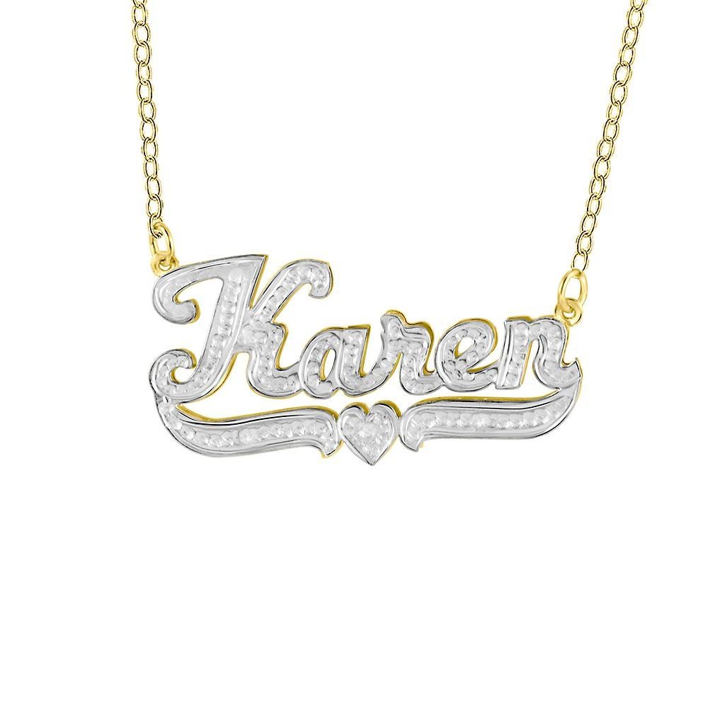 Diamond Nameplate Necklace in Sterling Silver with 24K Yellow Gold Plating (1/10 ct. tw.)