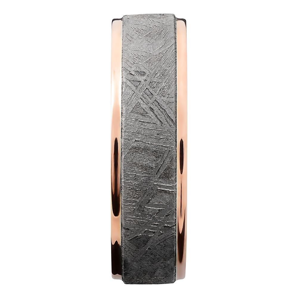 Lashbrook® Men's Edge Band 14K Rose Gold, Meteorite & Cobalt Chrome, 7MM