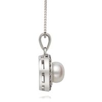 Freshwater Cultured Pearl & Lab-Created White Sapphire Halo Pendant in Sterling Silver
