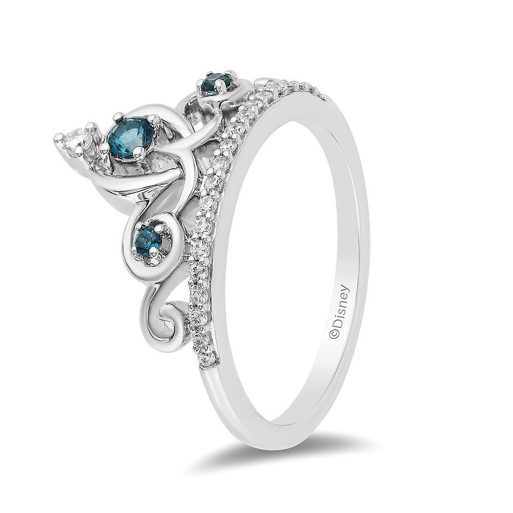 Enchanted Disney Cinderella Blue Topaz & 1/8 ct. tw. Diamond Tiara Ring Sterling Silver