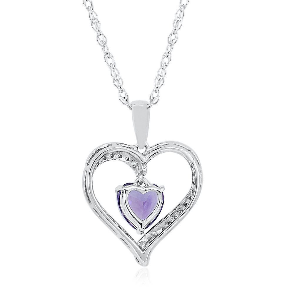 Amethyst & Lab-Created White Sapphire Heart Pendant in Sterling Silver