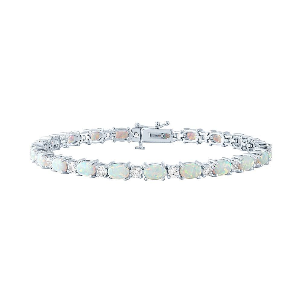 Lab-Created Opal & White Sapphire Bracelet in Sterling Silver