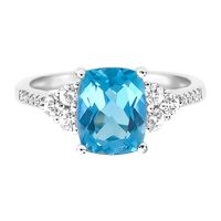 Blue Topaz, Lab-Created White Sapphire & Diamond Ring 10K Gold