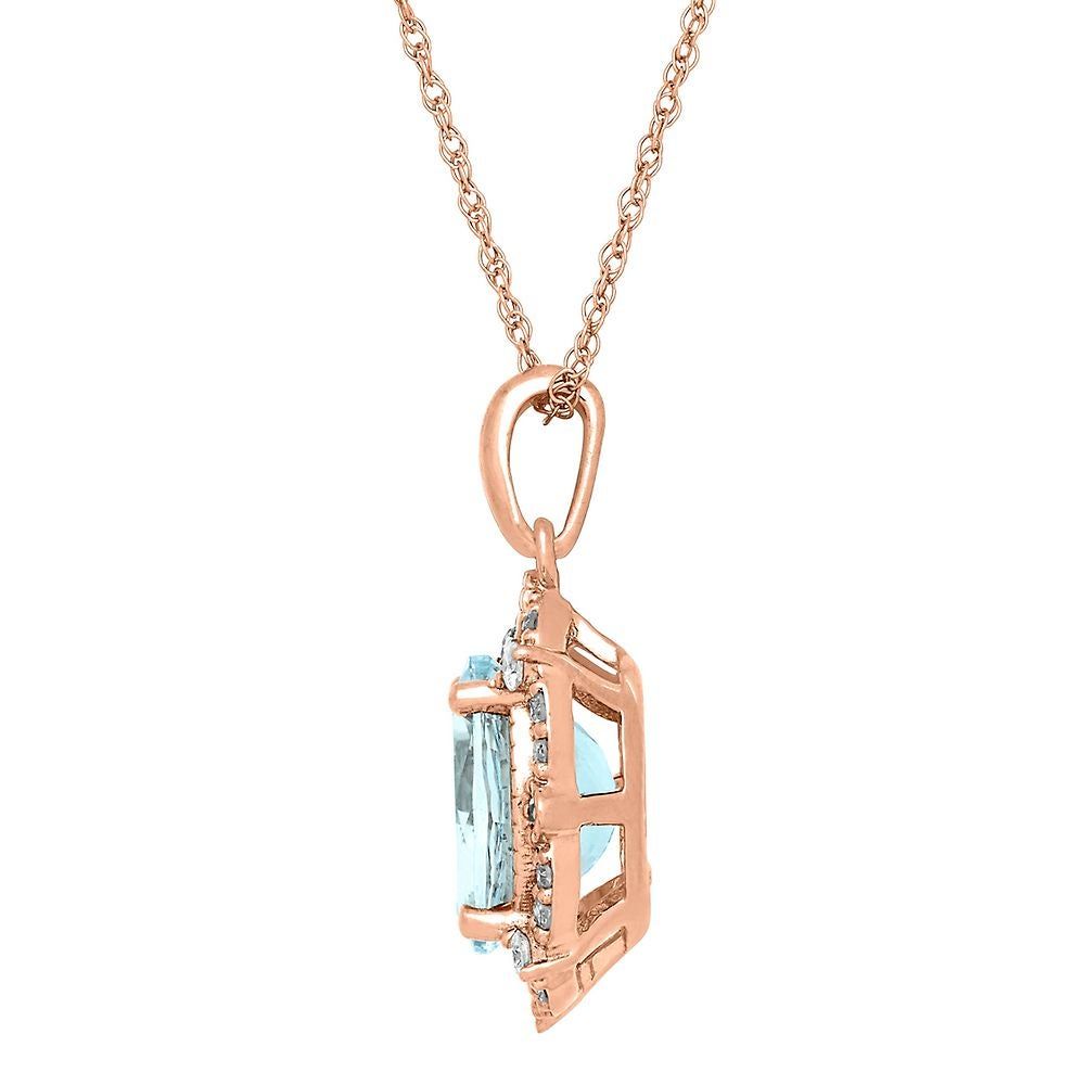 Aquamarine & 1/7 ct. tw. Diamond Pendant in 10K Rose Gold