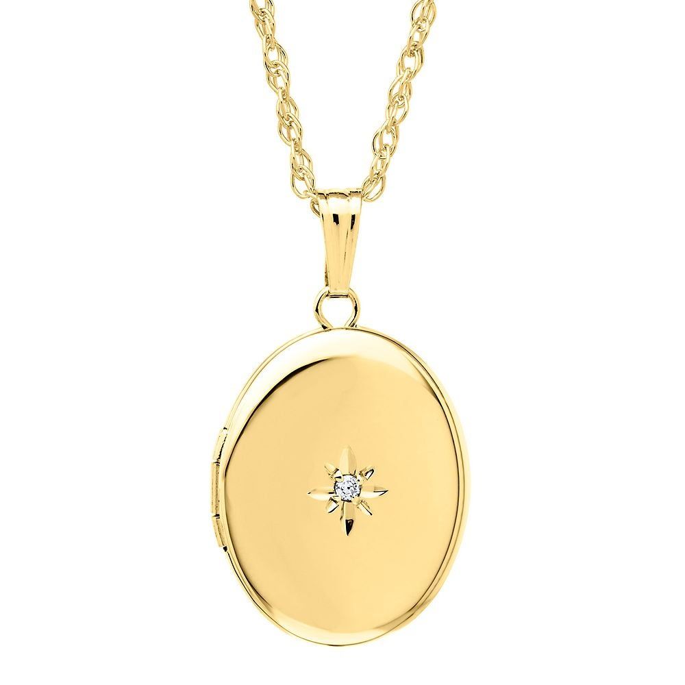 Diamond Oval Locket in 14K Yellow Gold