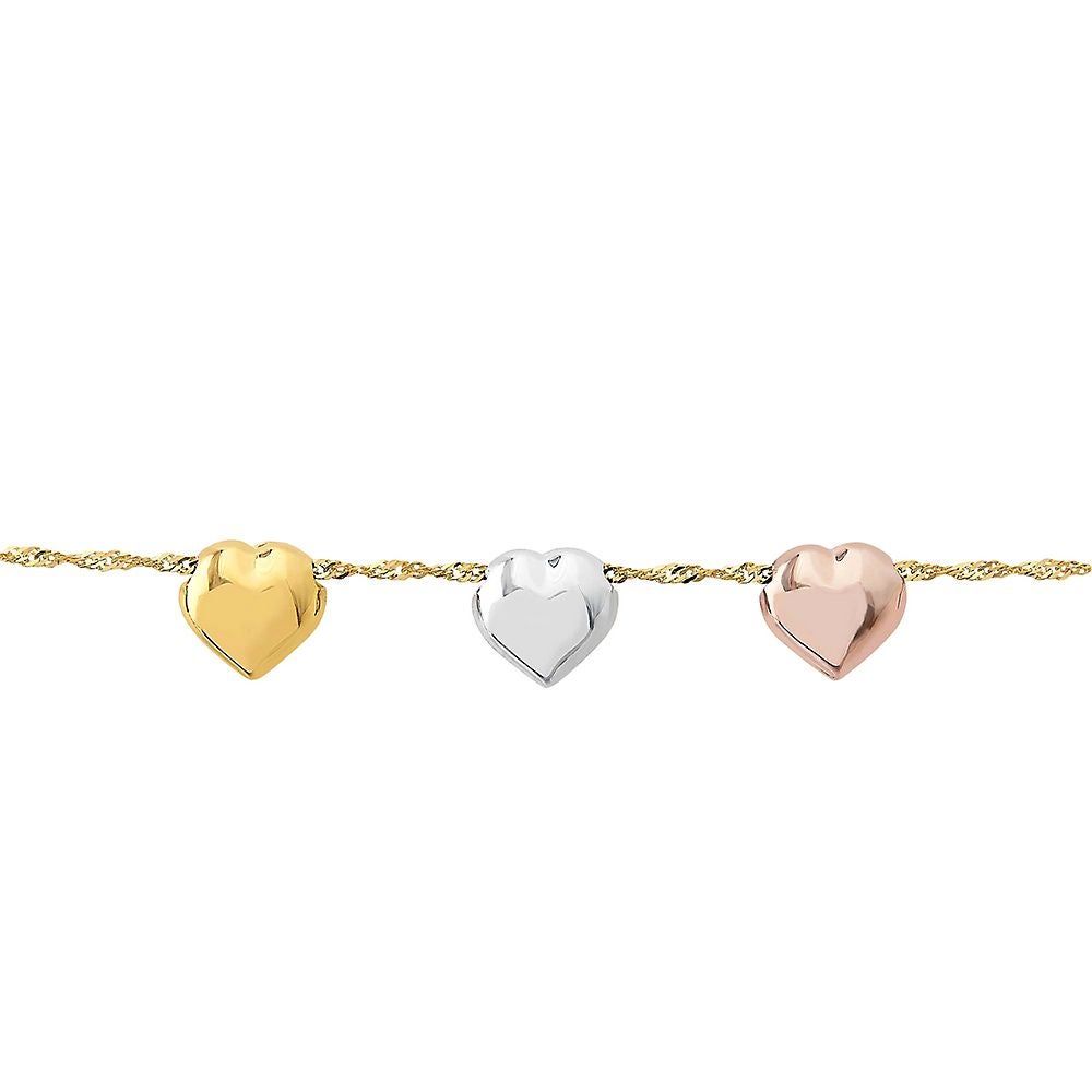 Tricolor Heart Necklace in 14K Gold