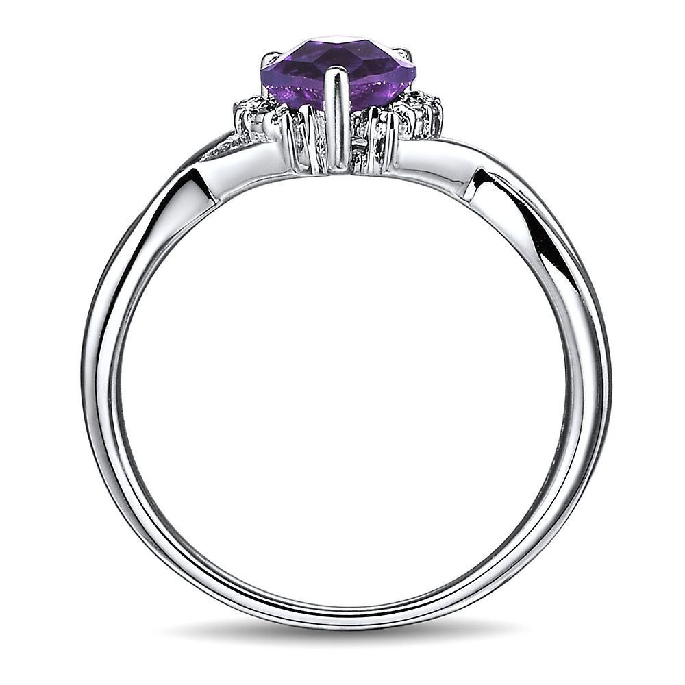 Amethyst & Diamond Heart Ring Sterling Silver