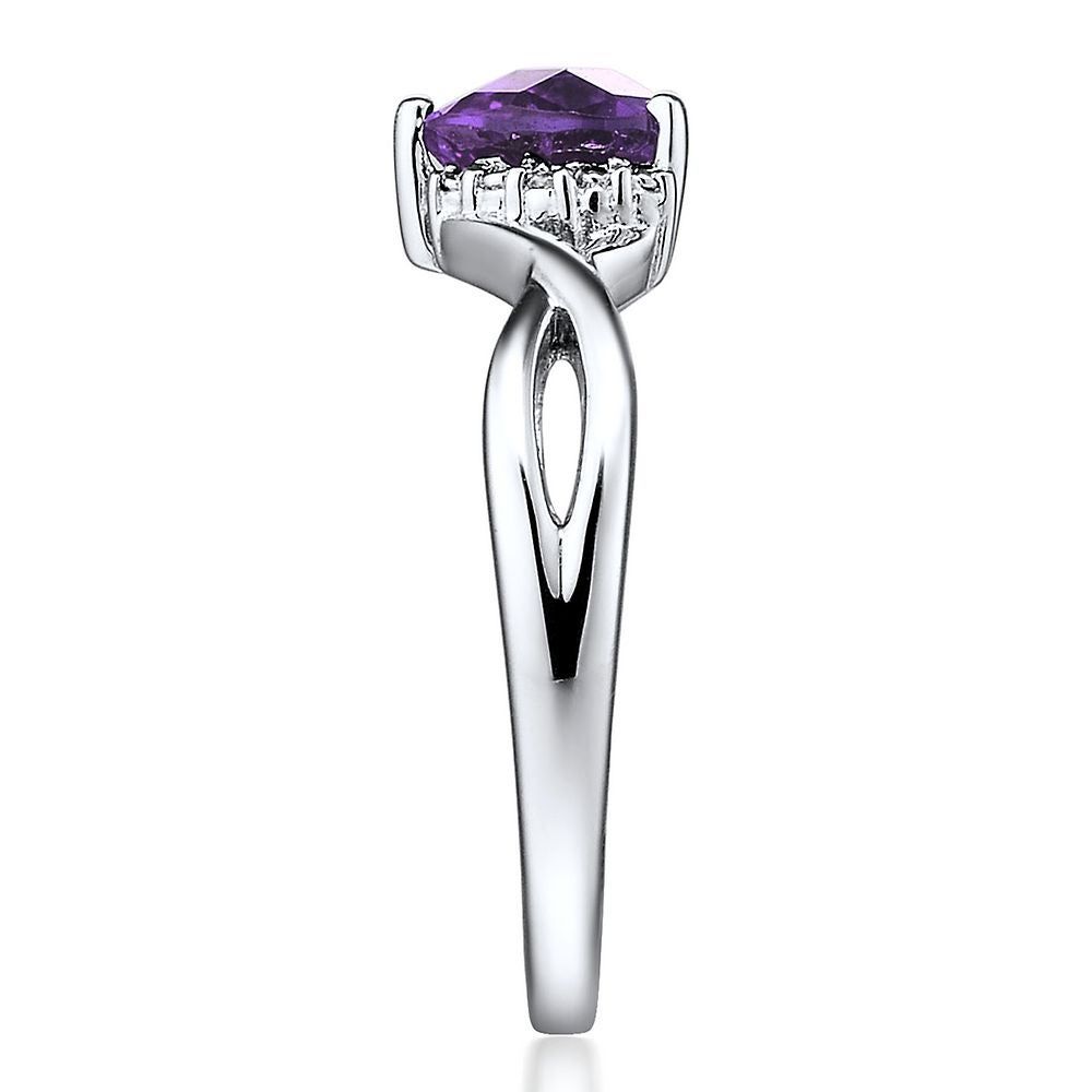 Amethyst & Diamond Heart Ring Sterling Silver