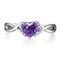 Amethyst & Diamond Heart Ring Sterling Silver