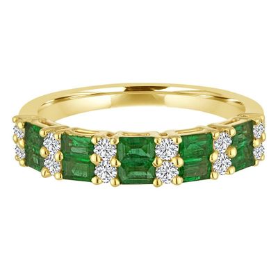 Emerald & 1/4 ct. tw. Diamond Band 14K Yellow Gold