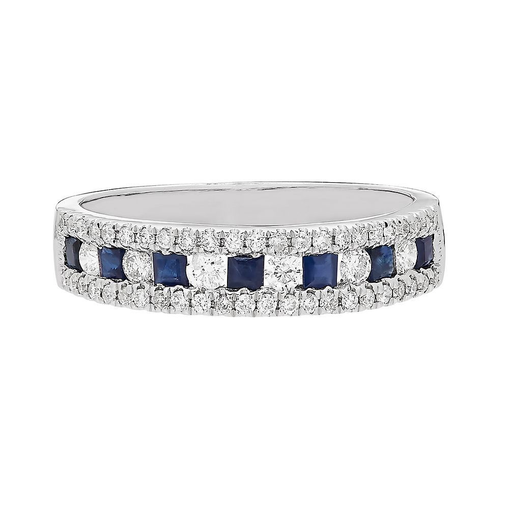 Sapphire & 1/3 ct. tw. Diamond Band 10K White Gold