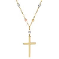 Tricolor Bead Cross Necklace in 14K Gold