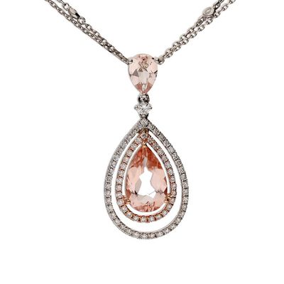 Morganite & 1/2 ct. tw. Diamond Drop Necklace in 14K White & Rose Gold