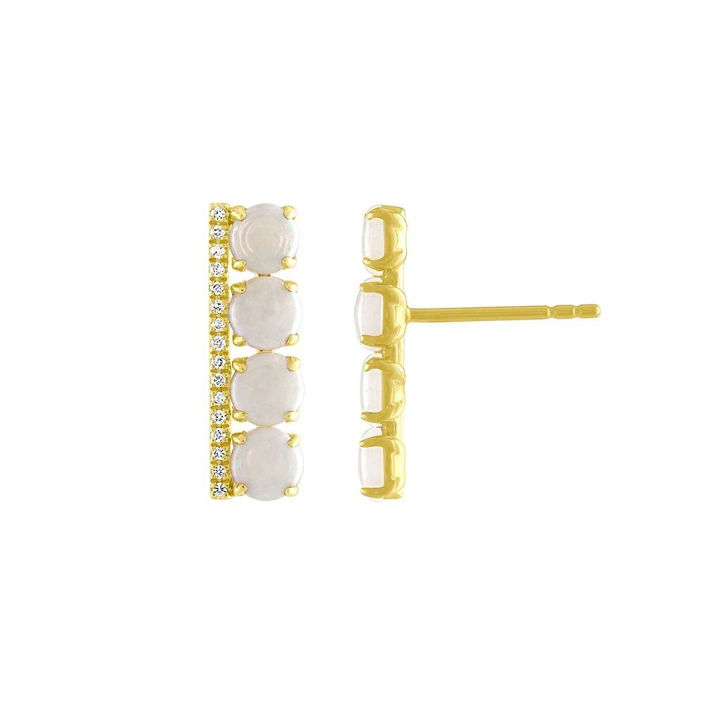 Opal & 1/10 ct. tw. Diamond Bar Earrings in 10K Yellow Gold