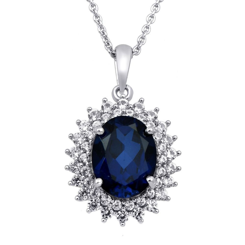 Blue Sapphire & Lab-Created White Sapphire Pendant in Sterling Silver