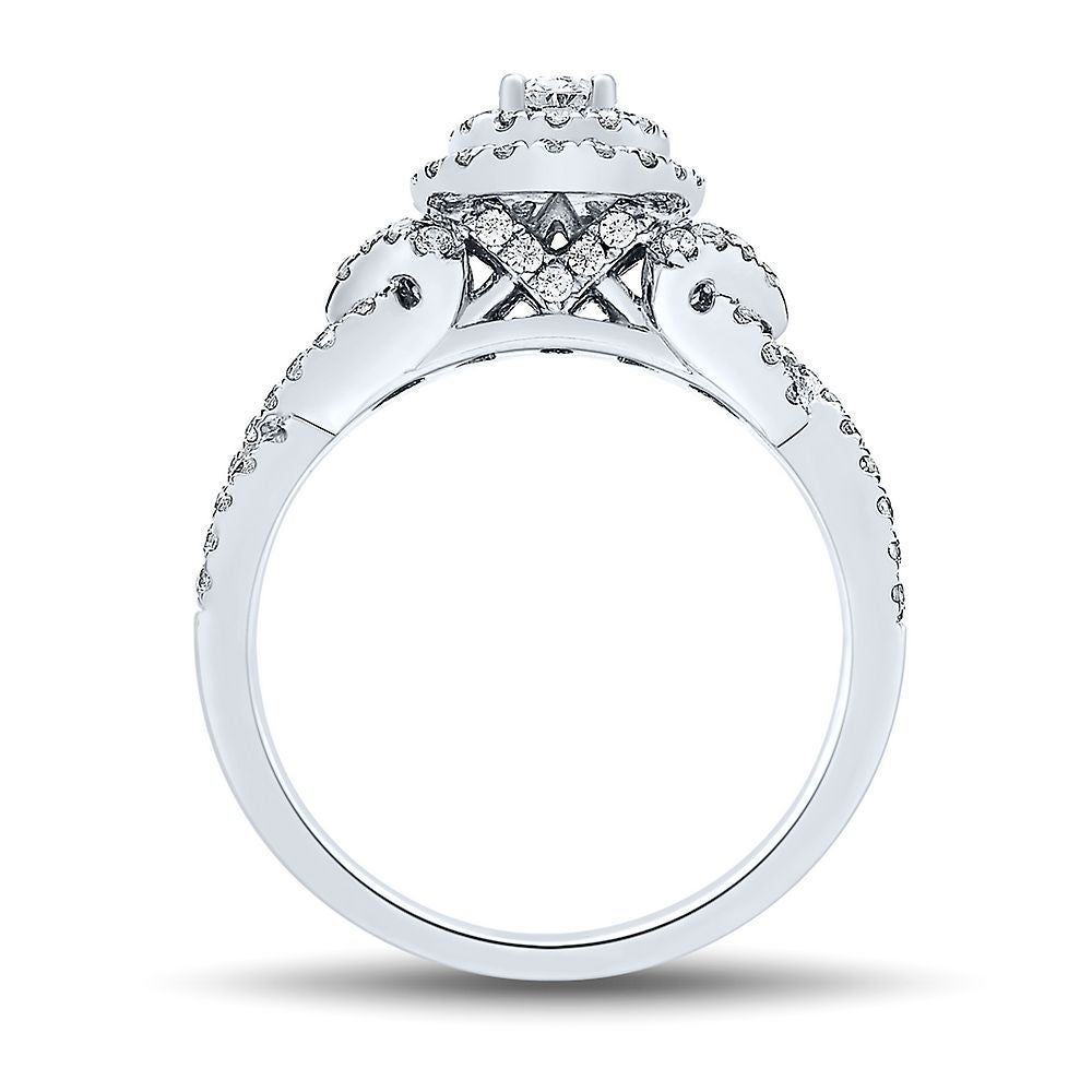 1 ct. tw. Diamond Halo Oval Engagement Ring 14K White Gold