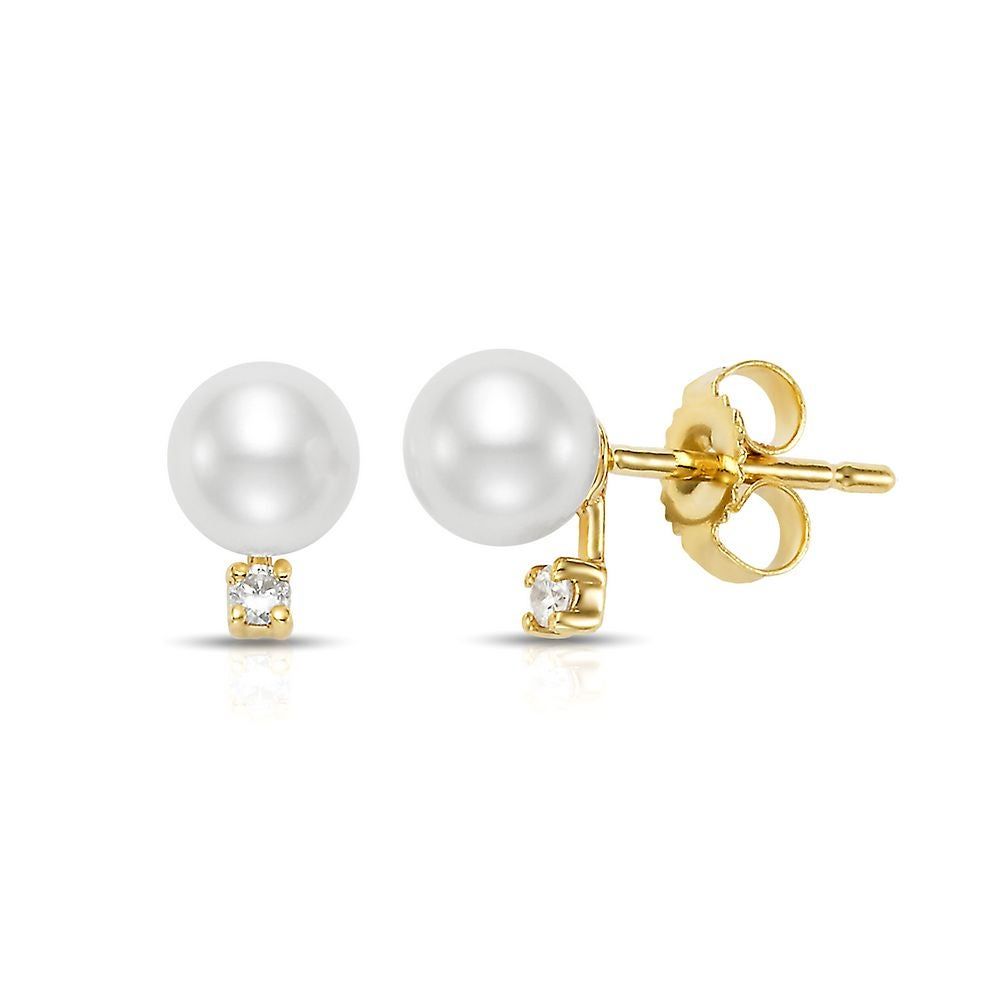 Freshwater Cultured Pearl & Diamond Earrings in 14K Yellow Gold, 5.5-6MM