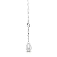 Freshwater Cultured Pearl & Diamond Drop Pendant in 14K White Gold