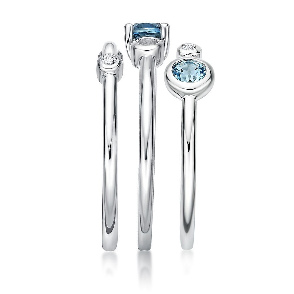 Blue Topaz, Swiss Blue Topaz & Lab-Created White Sapphire Orbit Stack Ring Set in Sterling Silver