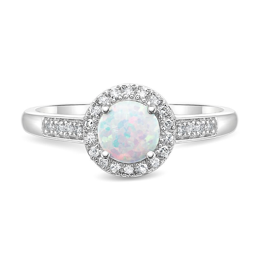 Lab-Created Opal & 1/8 ct. tw. Diamond Ring Sterling Silver