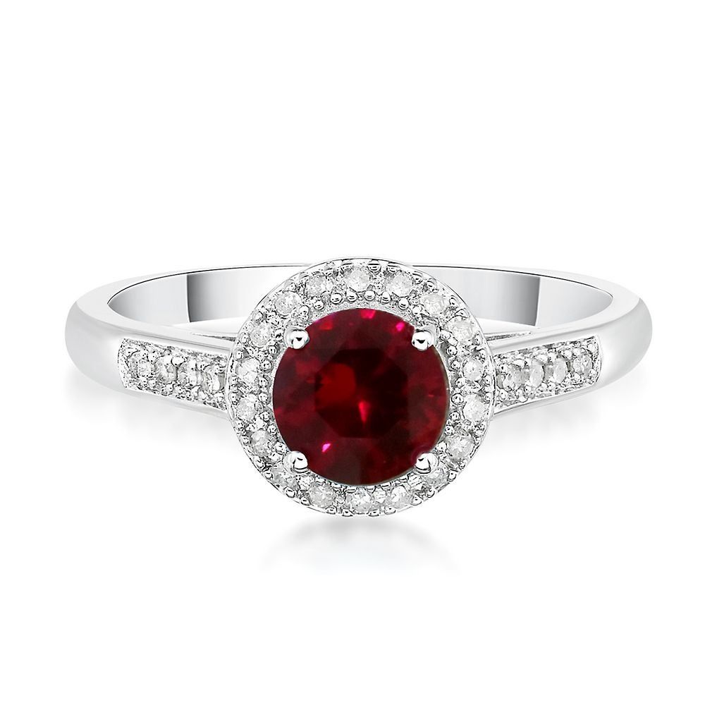 Lab-Created Ruby & 1/8 ct. tw. Diamond Ring Sterling Silver